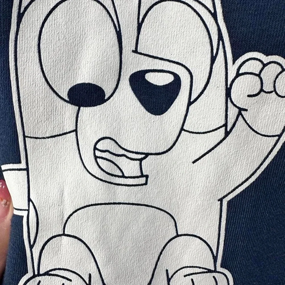 Bluey & Bingo Best Day Ever Denim Patch Graphic Sweatshirt Navy Kids Size XL